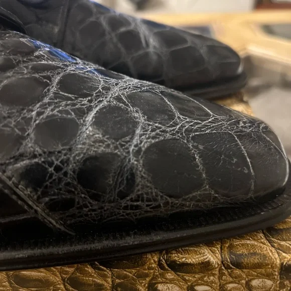 David Eden Alligator Skin Dress Derby Shoes Blue 9M - Picture 10 of 16